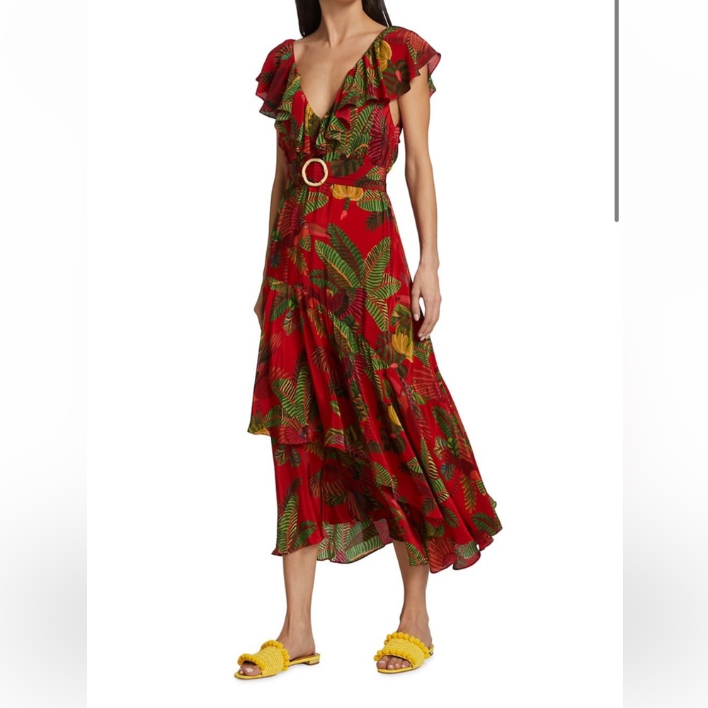 NWT Farm Rio Red Forest Birds Belted Midi Dress - XS & Small Available!